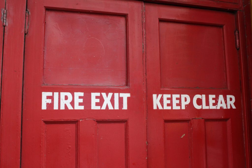 Fire door with keep clear sign